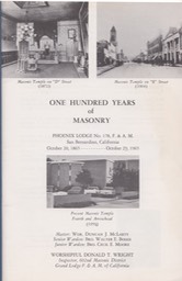 Phoenix Lodge 178  100 years of Freemasonry October 20, 1865-1965 San Bernardino California