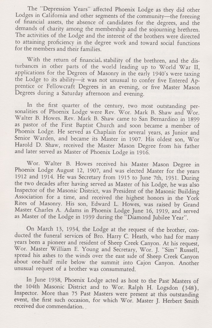 Phoenix Lodge 178  100 years of Freemasonry October 20, 1865-1965 San Bernardino California 13