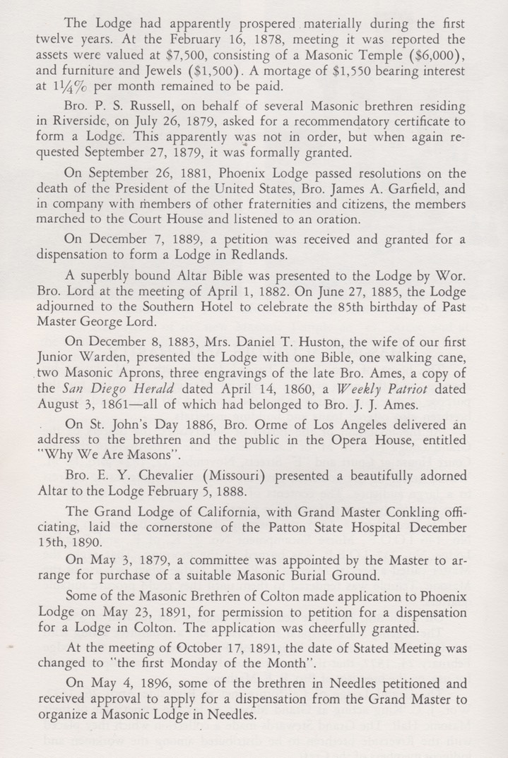 Phoenix Lodge 178  100 years of Freemasonry October 20, 1865-1965 San Bernardino California 9