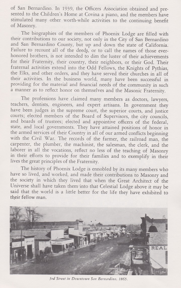 Phoenix Lodge 178  100 years of Freemasonry October 20, 1865-1965 San Bernardino California 19