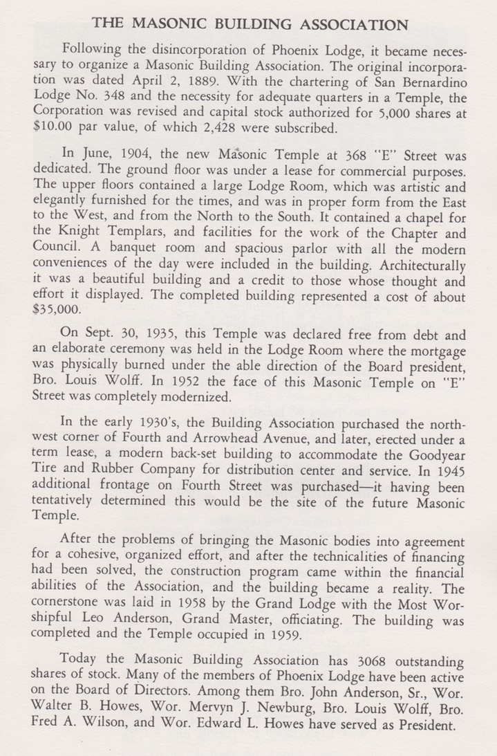 Phoenix Lodge 178  100 years of Freemasonry October 20, 1865-1965 San Bernardino California 17