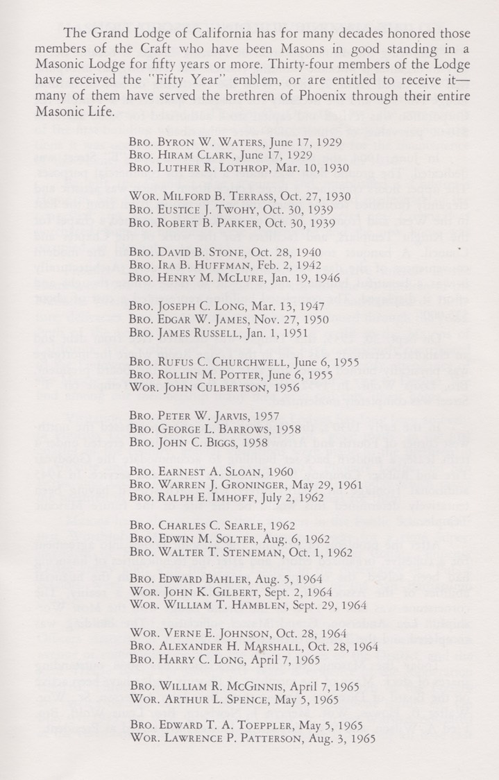 Phoenix Lodge 178  100 years of Freemasonry October 20, 1865-1965 San Bernardino California 16