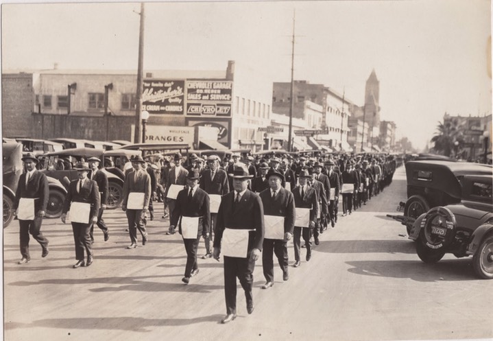 San Bernardino California Masonic parade laying the cornerstone at Sturges junior high