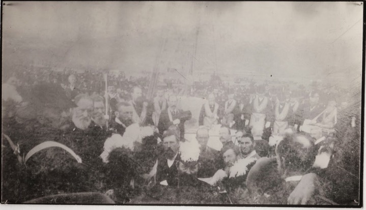 San Bernardino Masonic cornerstone laying at courthouse A.L.5874 _ A.D.1874 San Bernardino California Masonic Lodge